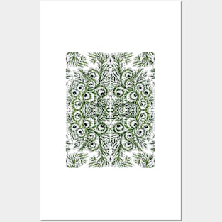 Beautiful green leaves free hand drawing pattern Posters and Art